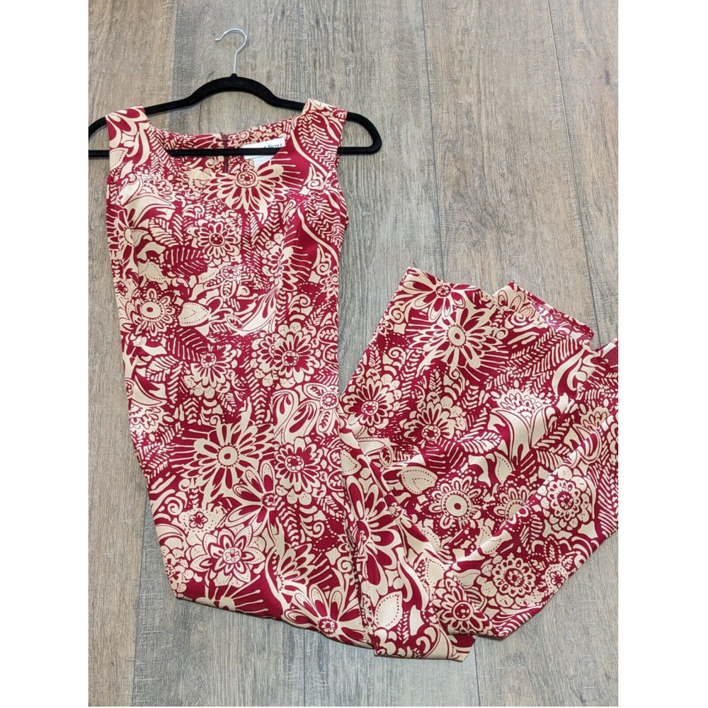 Danny Nicole Maxi Dress Womens 10 Red Floral Print Sleeveless Zip Up Casual